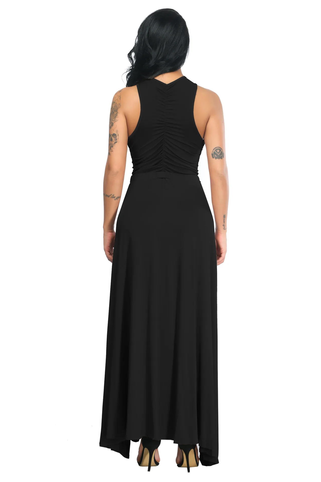 

TRODEAM Summer Autumn Black Irregular Ruffle Maxi Dress Party Sleeveless Off Shoulder Sexy Robe Female Side Split Long Dress