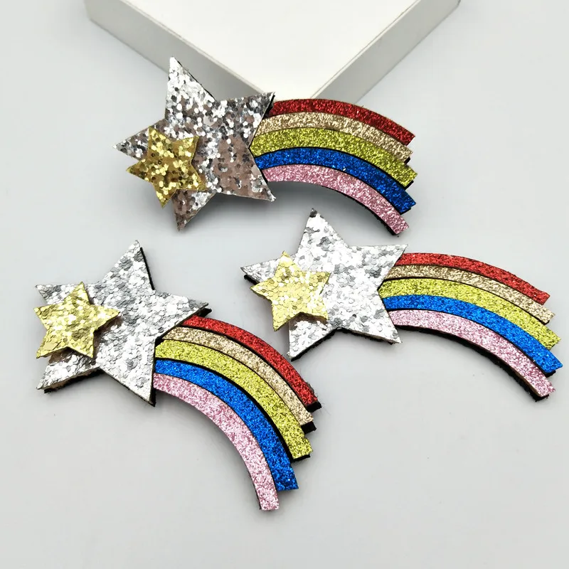 6 шт. блестящая Звезда Радуга фетровая вставка аппликация ткань патчи для