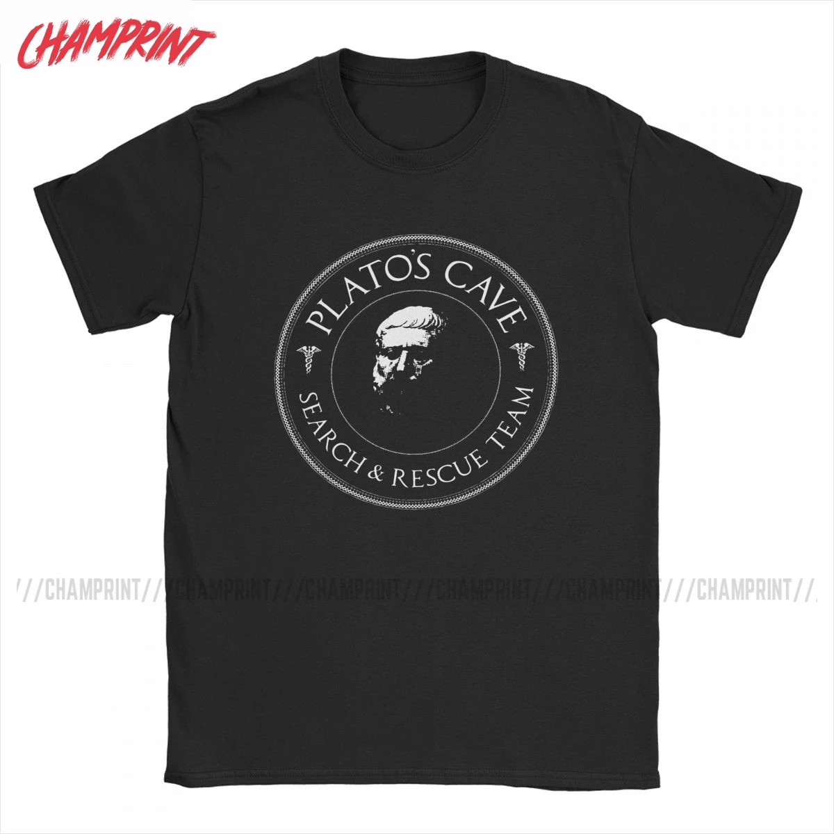 

Plato's Cave Rescue Team Philosophy T-Shirt for Men Funny Pure Cotton Tee Shirt Round Collar Short Sleeve T Shirts Gift Tops