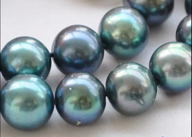 

! New 9-10mm PEACOCK BLACK ROUND Freshwater cultured PEARL NECKLACE 18 WW