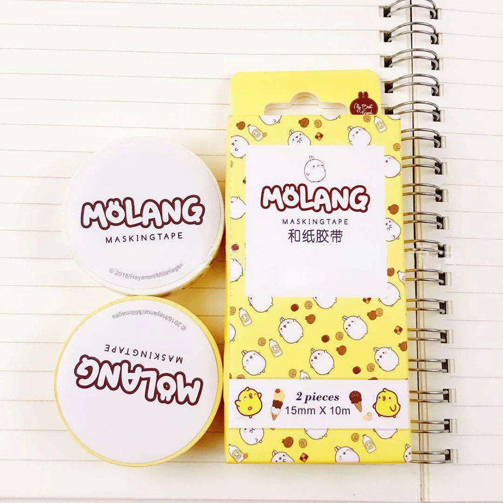 2 pcs/pack Creative Molang Pet Washi Tape Adhesive Tape DIY Scrapbooking Sticker Label Craft Masking Tape
