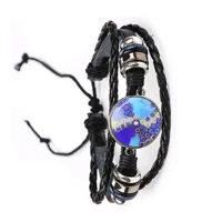 murano millefiori leather bracelet multicolour flower 20mm glass cabochon adjustable bangle for women men gift wholesale