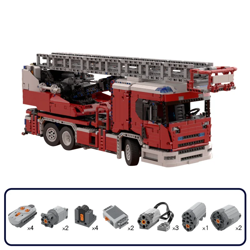 

Scaniaed L Fire Engine With Turntable Ladder Full RC Building Blocks MOC City Engineering Vehicle Bricks Kids Toys