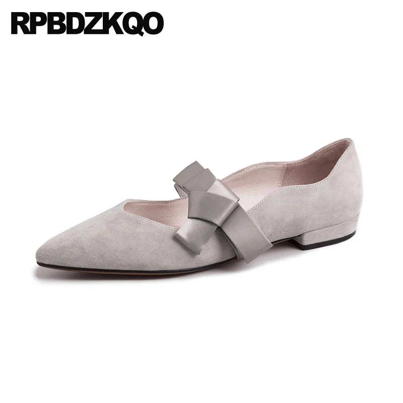 Серые женские Туфли Мэри Джейн с бантом для вечерние замша натуральная кожа