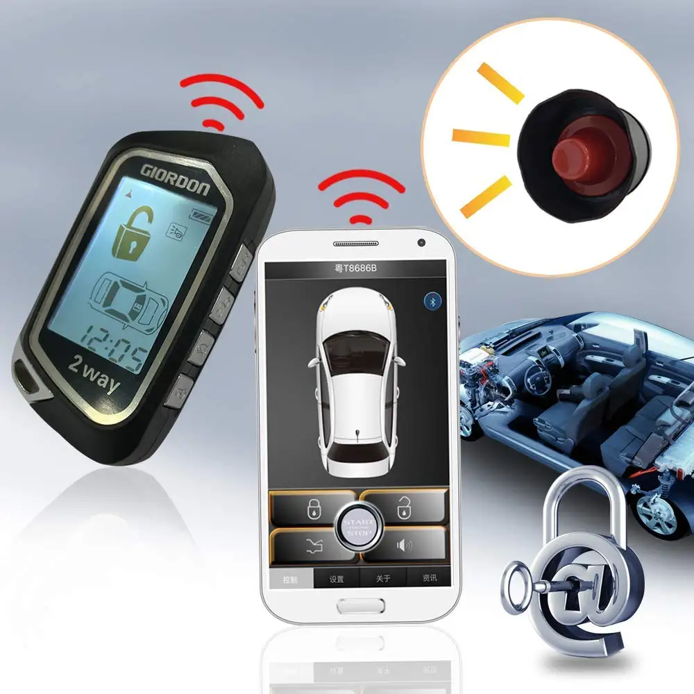 

2 way LCD Display Car Alarm System APP Keyless Entry for Remote Engine Start Auto Central Locking Remote Smart Key Start Stop