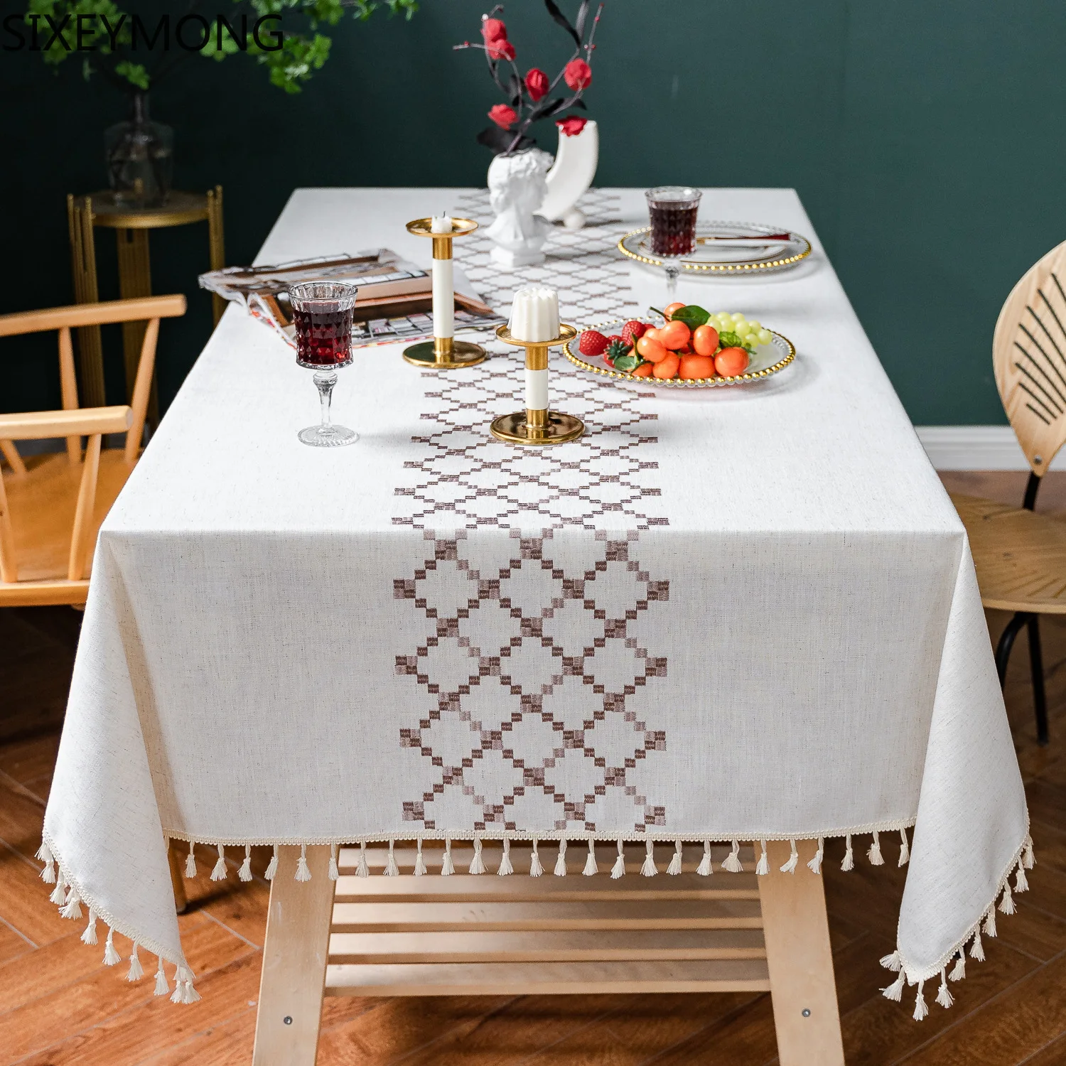 

Fringed Table Cloth Light Luxury High-end Embroidery Flower Table Cloth Coffee Table Cover Table Cloth Wedding Holiday Party
