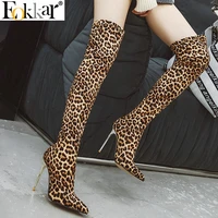 eokkar 2020 women over the knee high boots pointed toe sexy all match party boots leopard winter thin high heel boots size 34 43