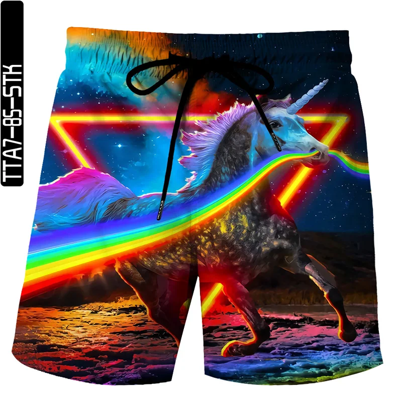 

2021 new summer men's beach shorts swimming sports S-6XL unicorn 3D printed surf shorts plus size male gym surfboard swimwear