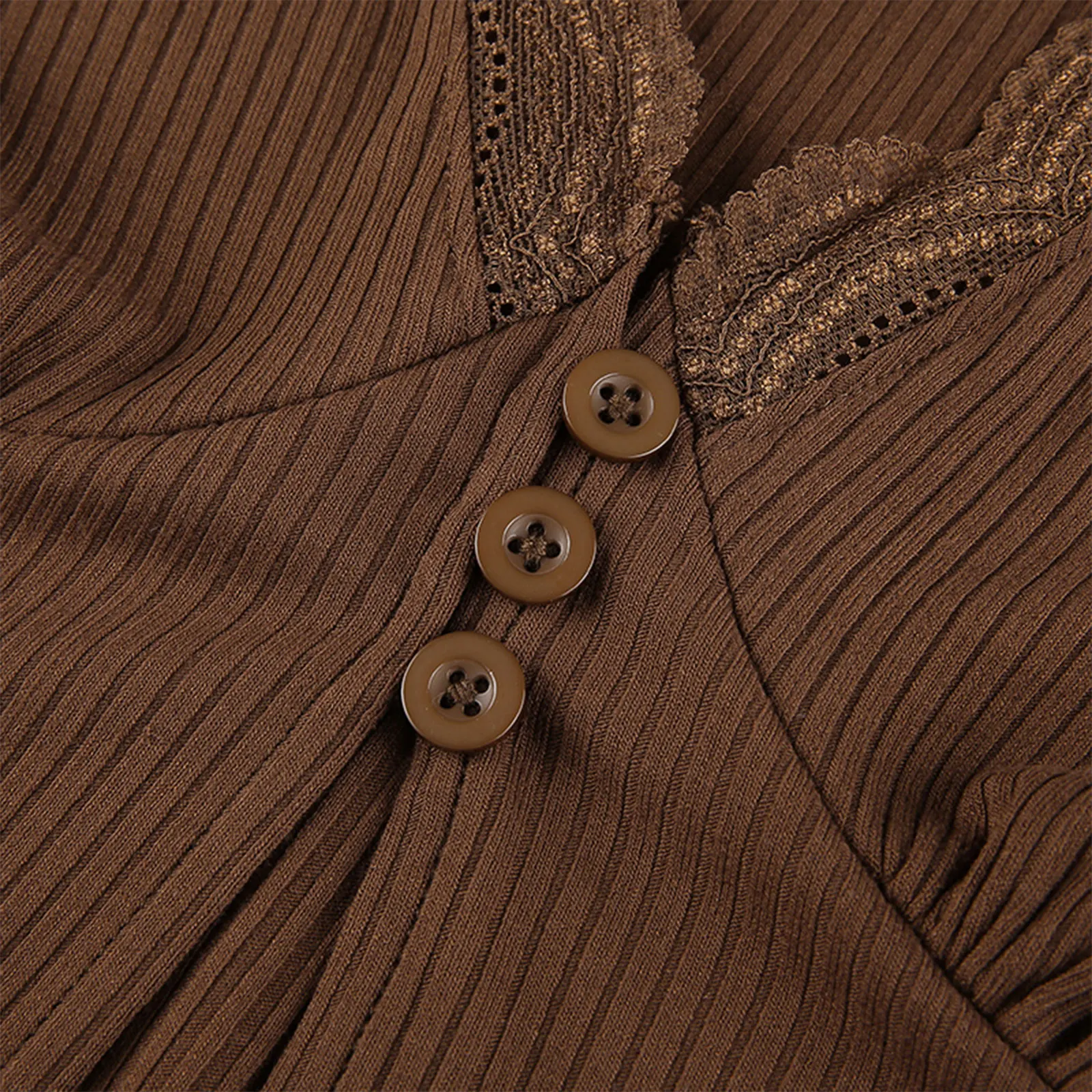 

Womens Casual Short Sleeve Cardigan Fashion Solid Color Lace Trim V-neck Single-breasted T-shirt