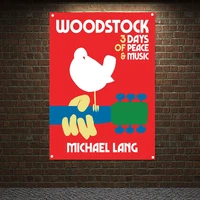 vintage rock banner with 4 metal holes heavy metal flags wall hanging 1969s woodstock music festival tapestry poster decoration