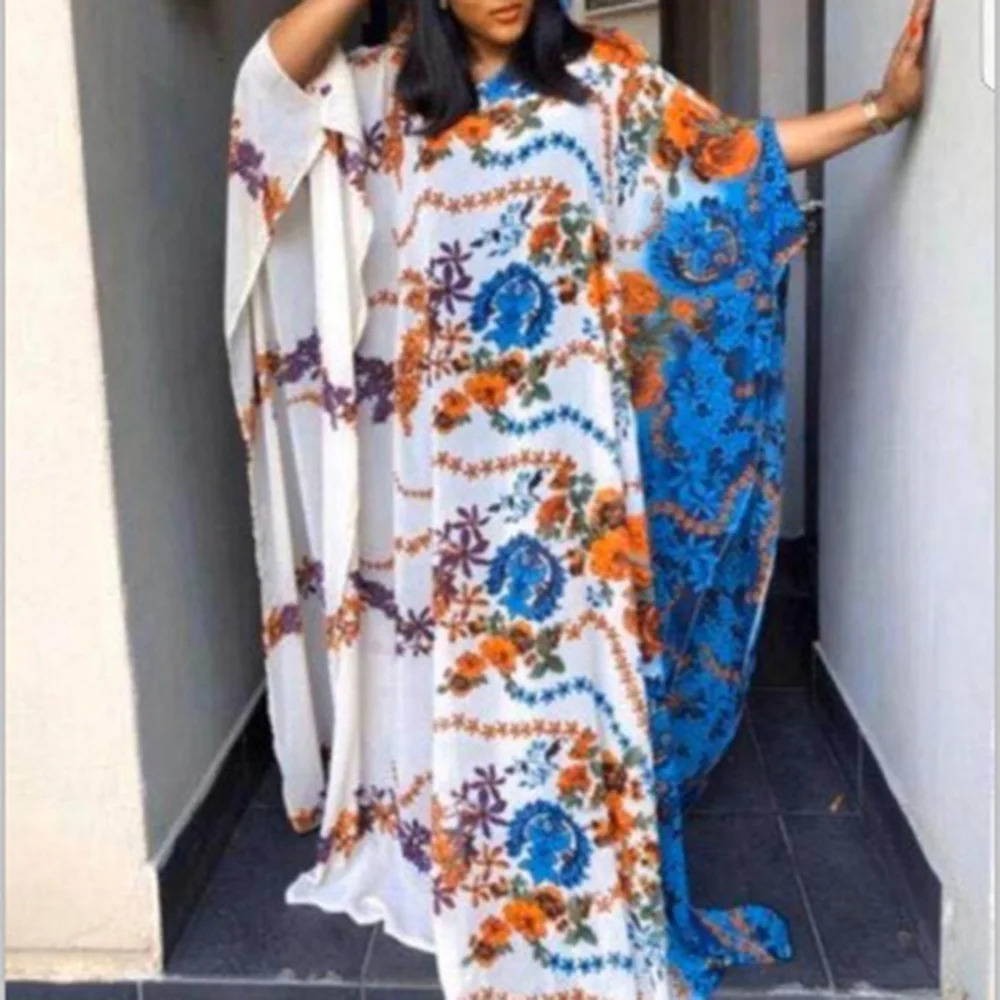 Белое платье размера плюс женское с цветочным принтом в африканском стиле Дубай