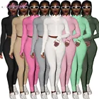 Женский спортивный комплект из двух предметов, повседневный однотонный трикотажный укороченный топ на молнии, куртка, штаны для бега, костюм для фитнеса, комбинезон, спортивный костюм