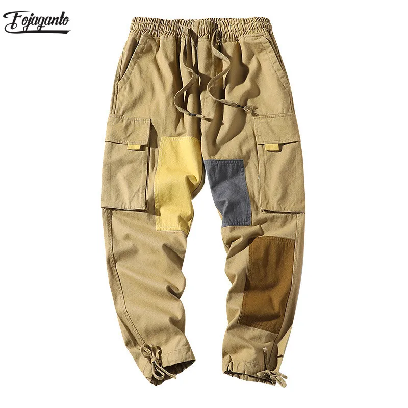 

FOJAGANTO New Fashion Cargo Pants Men Harem Pants Multi-Pocket Ribbons Man Sweatpants Streetwear Casual Mens Pants