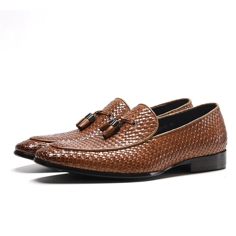

Korean hand-woven men's leather shoes 2021 new first layer cowhide tassel loafer leather casual outdoor leather shoes