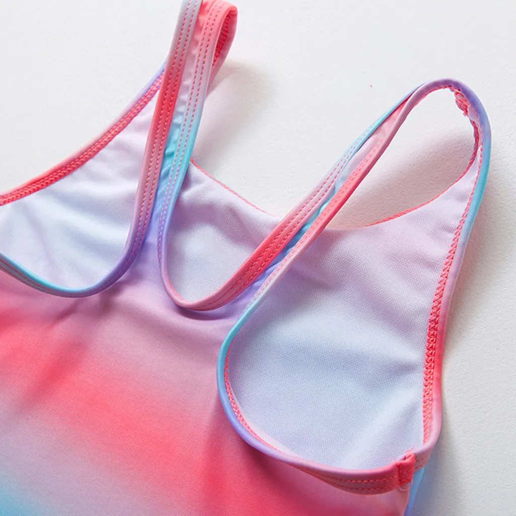 

Summer Baby Girl Swimsuit 2021 Toddler Baby Kids Girls Stripe Rainbow Swimwear Swimsuit Beach Romper Clothes