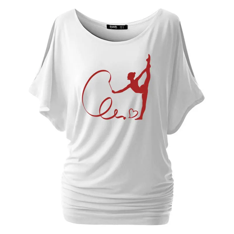 Женская футболка с коротким рукавом из хлопка принтом гимнастки размера плюс |