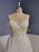Real Picture Charming Wedding Dress Sleeveless Sequins Bead Backless Lace Mermaid Bridal Gowns