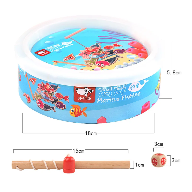 Детская деревянная 3D развивающая рыболовная игра магнитная удочка игрушка