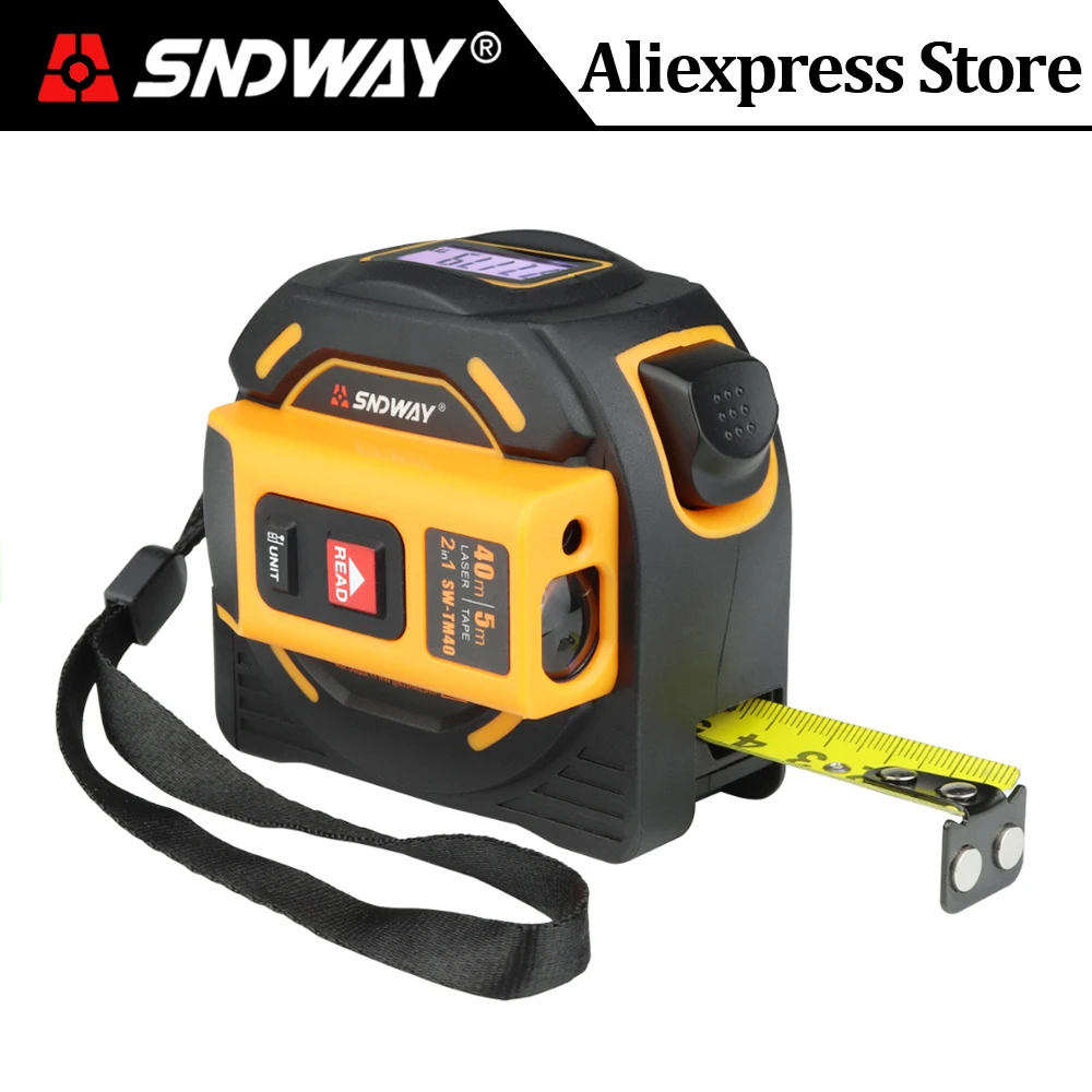 

Лазер SNDWAY рулетка измерительный дальномер 40 м 60 м лазерный дальномер цифровой стальной линейка выдвижной 5 м строительный инструмент