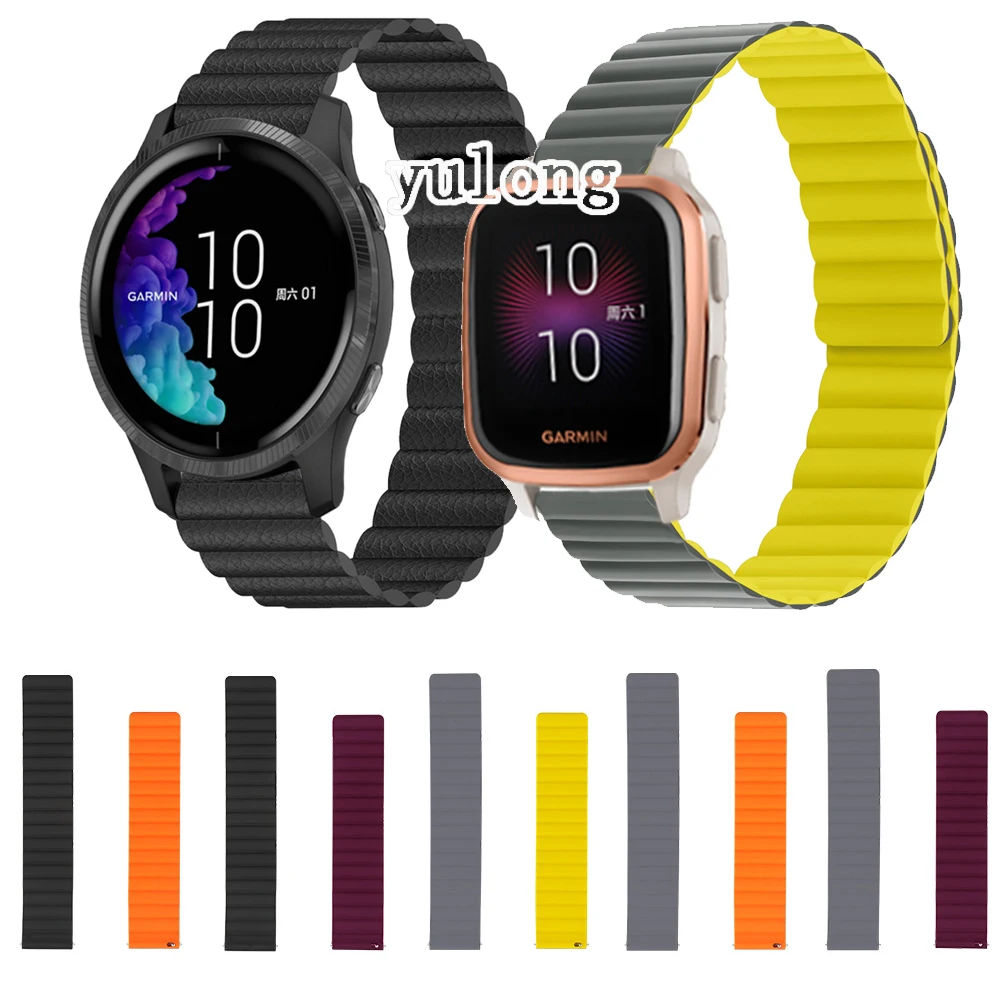 

20mm 22mm Silicone Strap Band For Garmin Venu Sq for Vivoactive 3 Music/Vivomove HR Magnetic Loop Watchband
