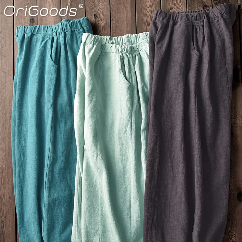 Оригинальные женские шаровары Ramie винтажные свободные брюки большого размера
