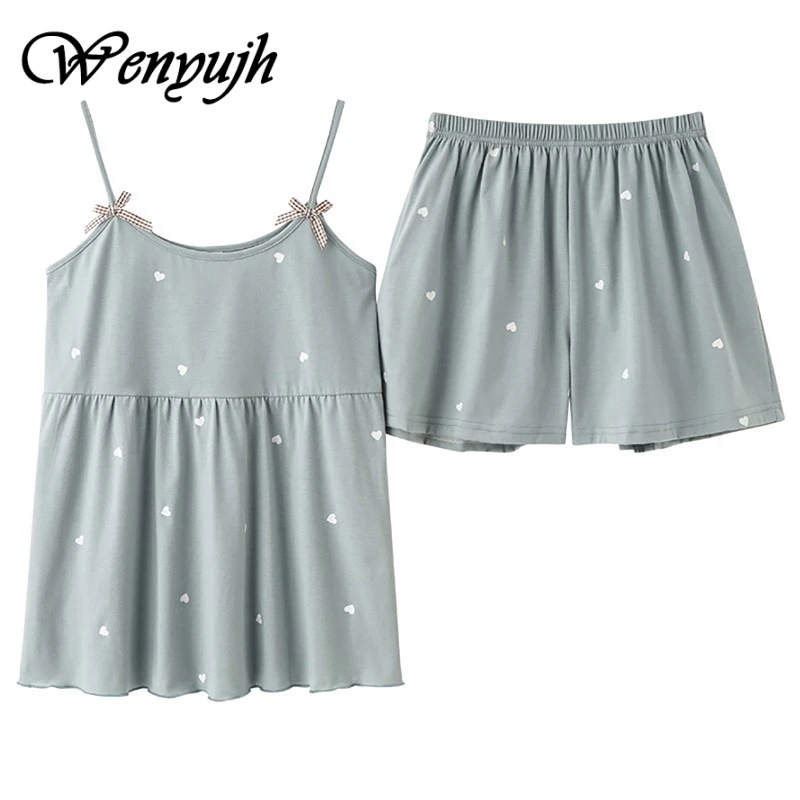 

WENYUJH Pajamas For Women Cotton Sleeveless Sleepwear Cute Print Two Piece Set Sexy Lingerie Summer Lounge Pajama Sets Nightwear