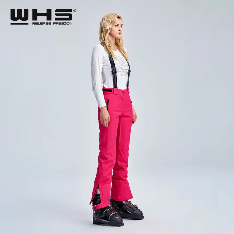 WHS женские лыжные брюки брендовые уличные термальные хлопковые подтяжки