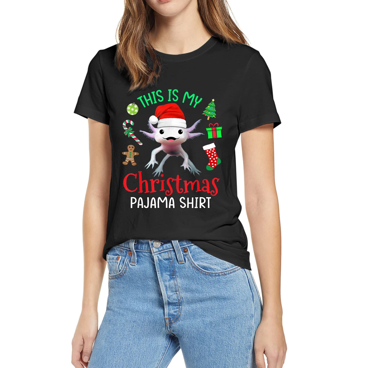 

This Is My Christmas Pajama Axolotl Santa Claus Xmas Funny Summer Women 100% Cotton Novelty T-Shirt EU Size Casual Streetwear