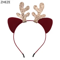 2022 new sequins christmas deer headband baby girls cat ears hairband children party cosplay headwear festival hair accessories