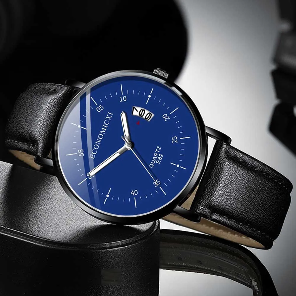 Экономичные мужские часы военные кварцевые наручные с кожаным ремешком montre