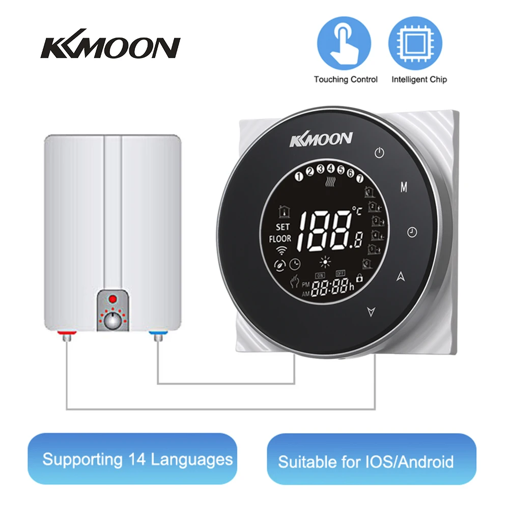 KKmoon, умный цифровой водно-газовый котел, термостат, Wi-Fi, голосовое управление, сенсорный ЖК-дисплей, комнатный контроль температуры
