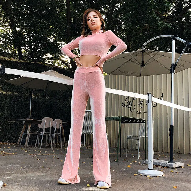 Женский однотонный костюм для отдыха из дробленого бархата короткий топ с