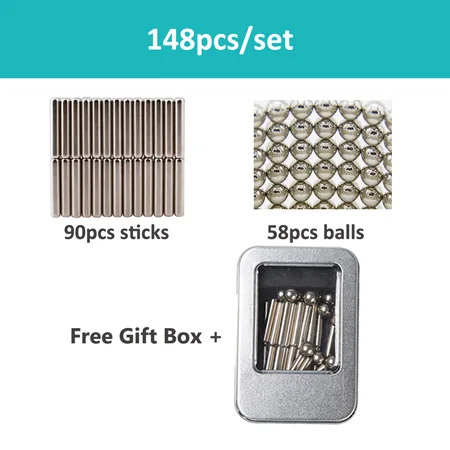 148pcs set DIY Магнитный конструктор магнитные строительные блоки Строительный набор магнитные стержни и стальные шарики магнитные игрушки для детей и взрослых - Цвет: 148pcs set