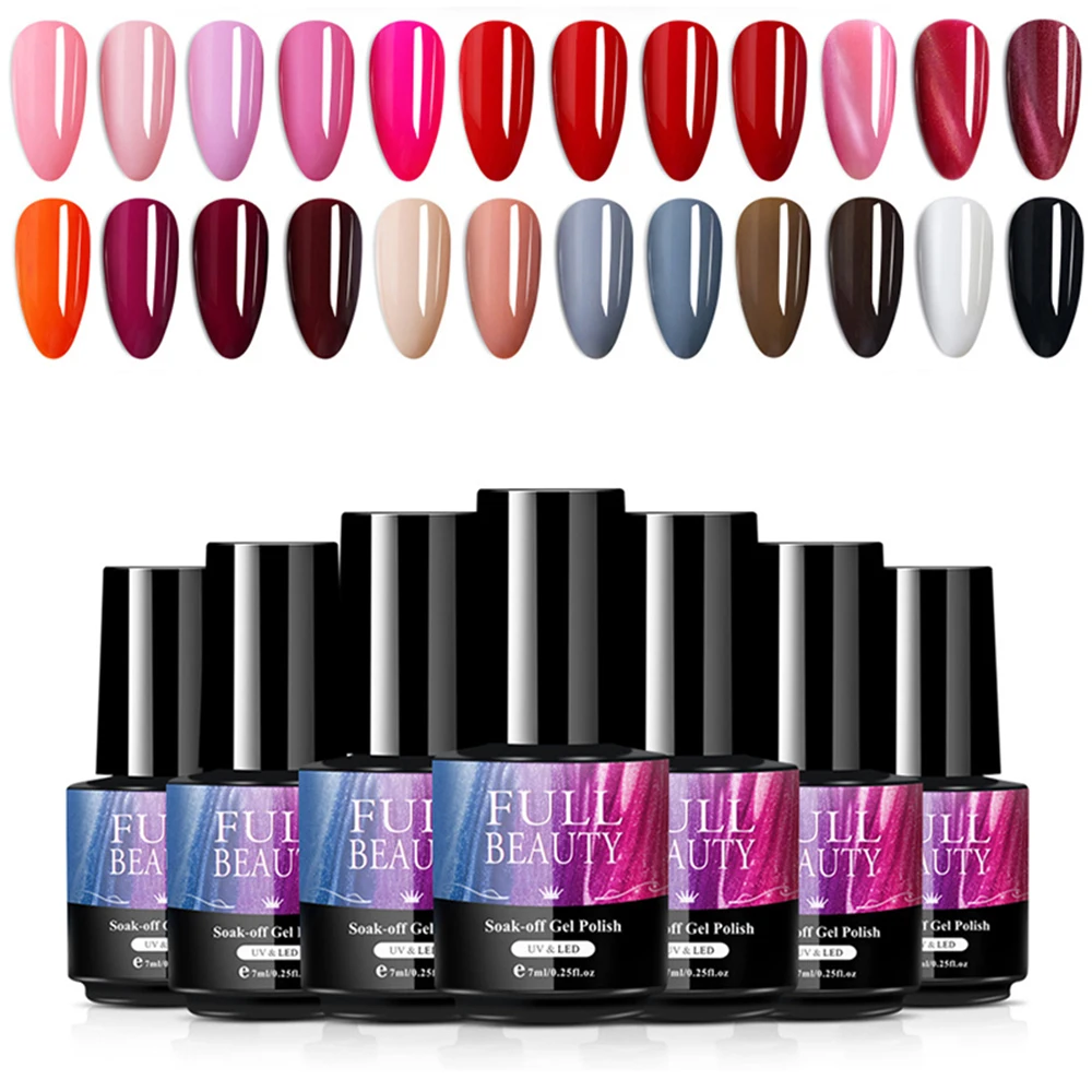 

7ML Gel Nail Polish Kit Semi Permanent Top Coat Base Coat Popular Cat Eye Nail Art Manicure Gel Solid Sparkle Glitters Colors