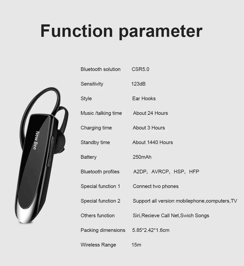 Новые беспроводные Bluetooth наушники Bee Hands-Free мини-гарнитура 22H музыкальные Игровые наушники с микрофоном CVC 6,0 для телефона ПК