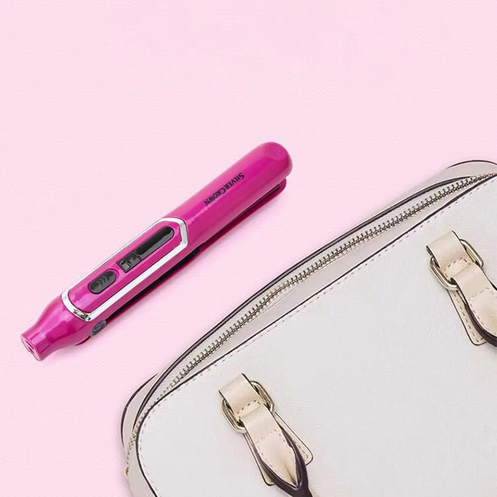 

Auto Rotating Ceramic Hair Curler Wireless Usb Charging Hair Straightener Mini Electric Curl Straight Dual Use with Charger