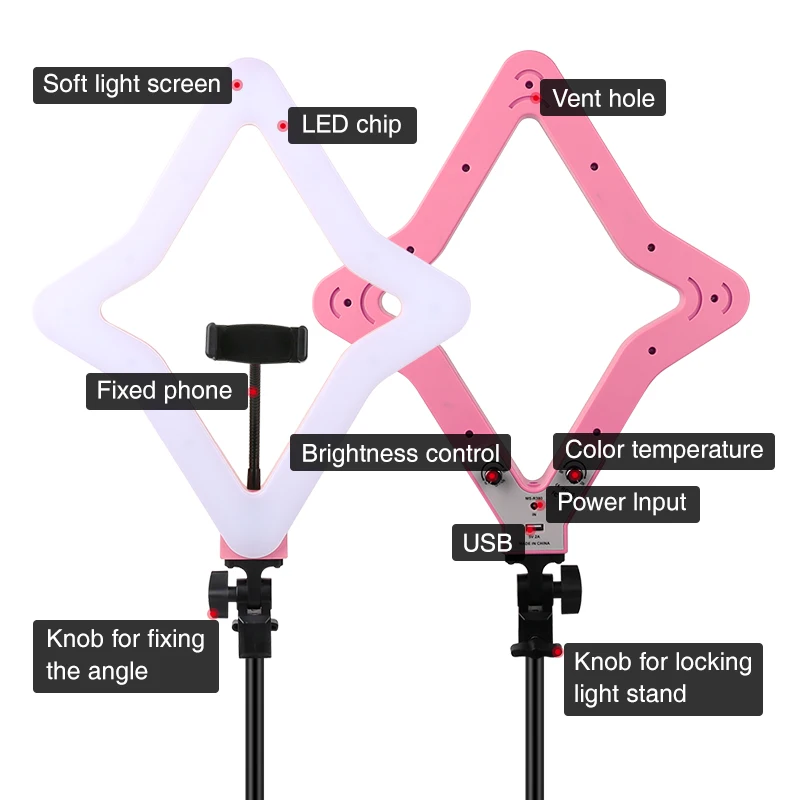 15" Star Ring Light Lamp Bi-color 3200-5600K Photographic Lighting Lamps with Stand for Video YouTube Makeup 2019 NEW | Электроника