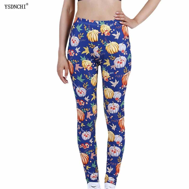 

YSDNCHI Fashion Fitness Printed Leggings Women Push Up High Waist Leggins Pumpkin 3D Digital Print Slim Polyester Harajuku Pants