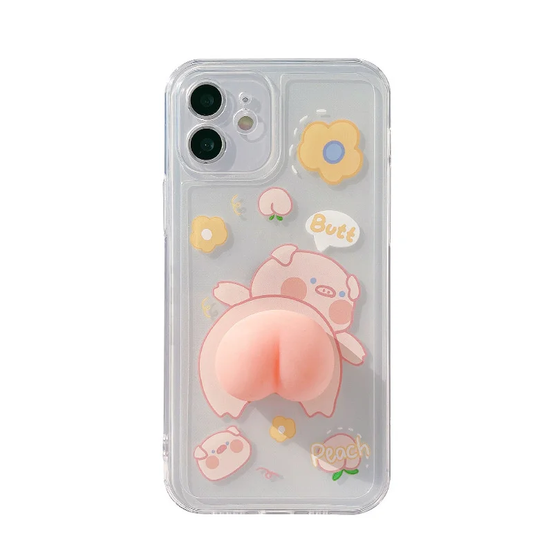 

3D Cute Cartoon Animal Pig Peach Phone Case For iPhone 12 11 Pro Max X Xs Max Xr 13 Puls SE 2020 Cases Clear Soft TPU Cover