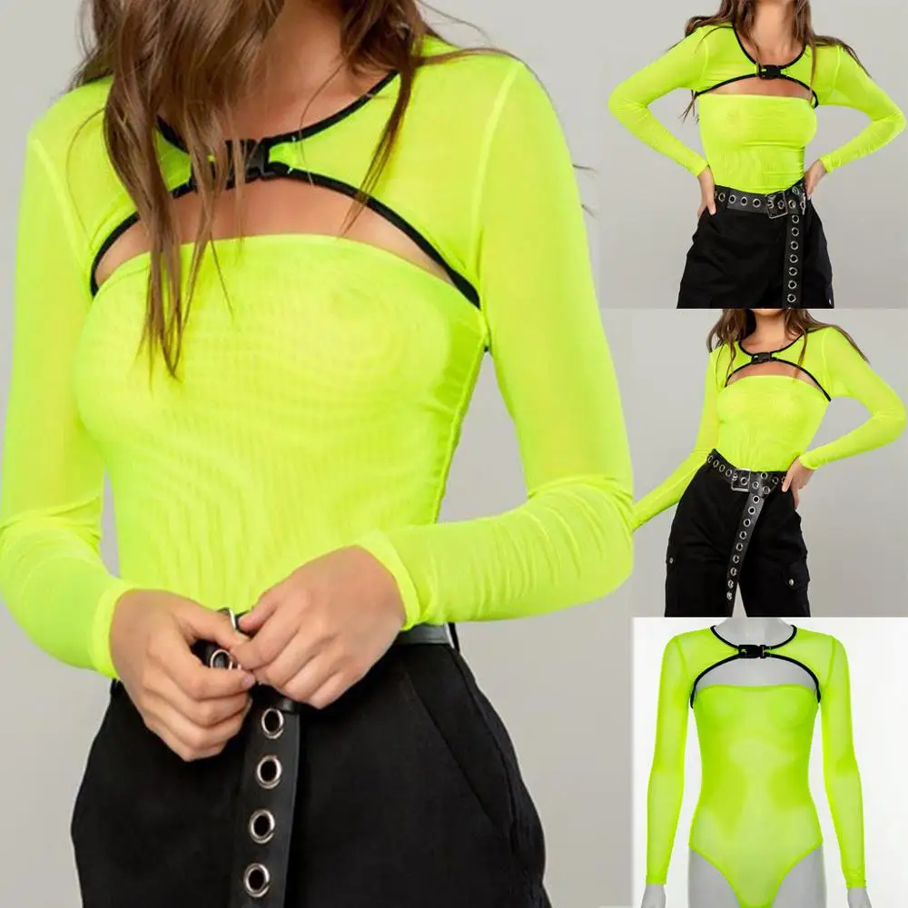 Сетчатый комбинированный женский комбинезон сексуальный полый флуоресцентный