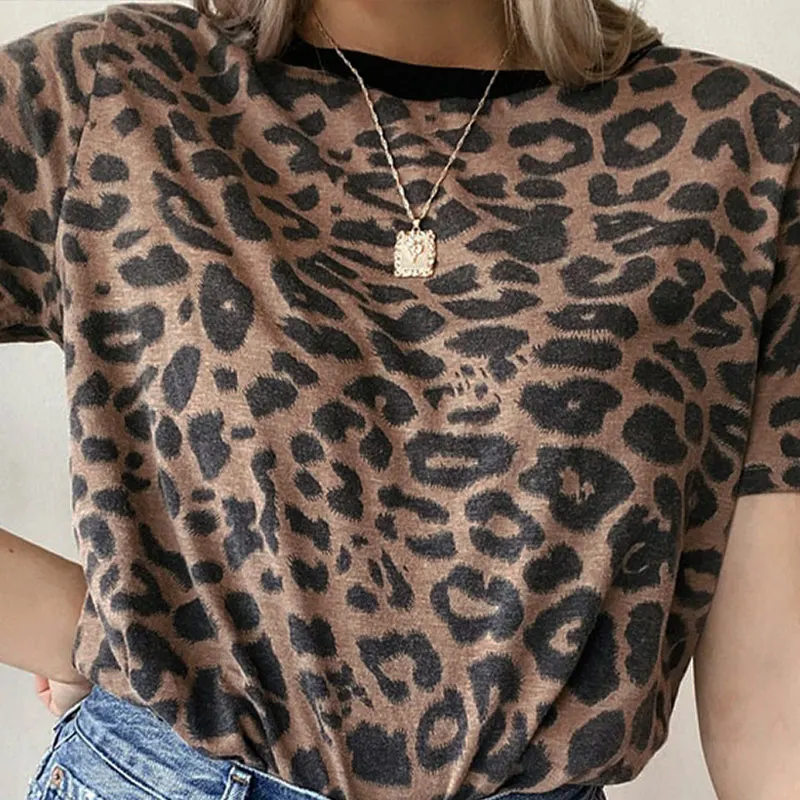 

Summer Women Leopard T Shirt O Neck Fashion Female Tshirt Short Sleeve Loose Home Ladies Tee Tops Mujer Camisetas S-XL
