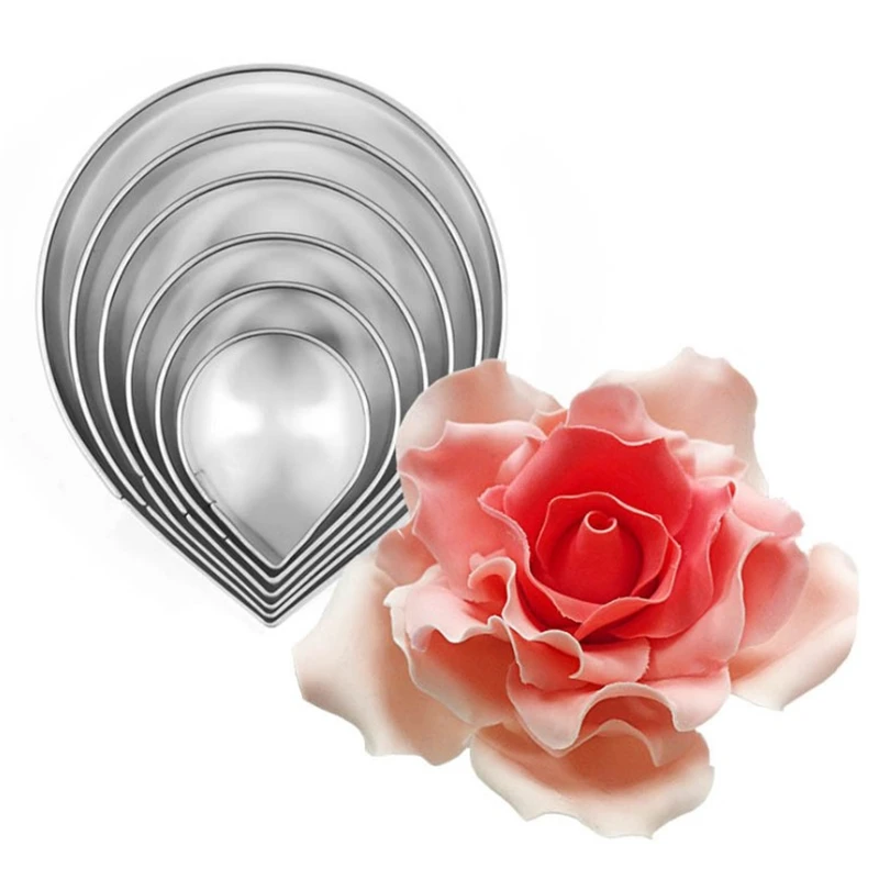 6Pcs Rose Leaf Cookie Cutter Stainless Steel Mold Cake Mould DIY Fondant Pastry Decorating Baking Cooking Tools