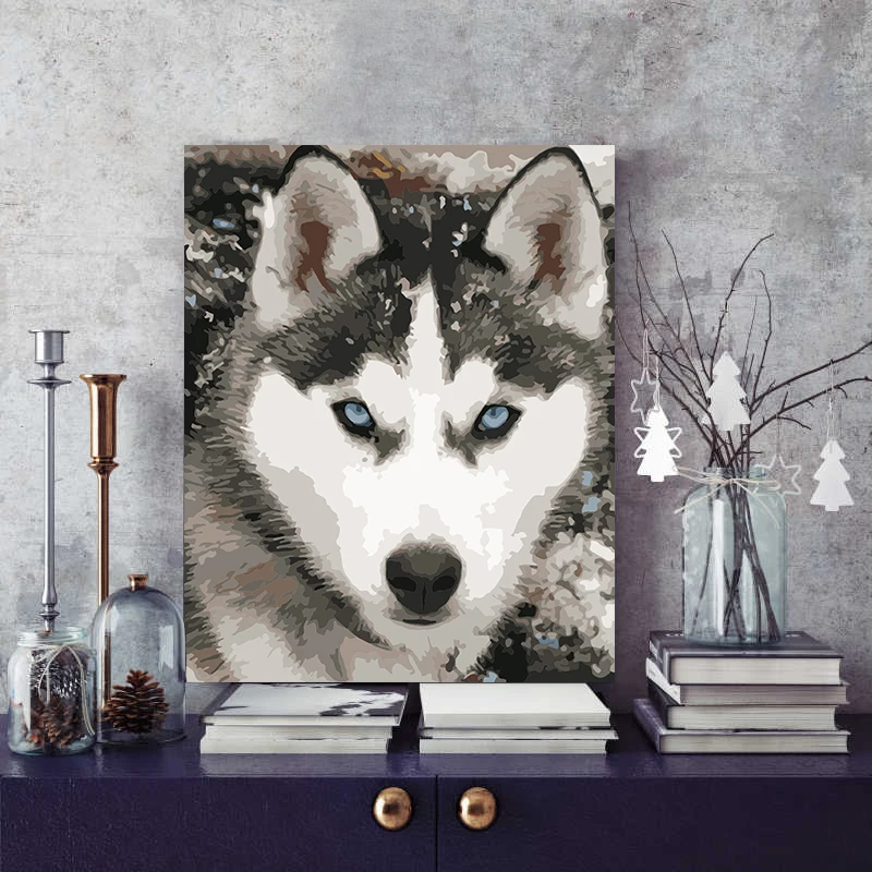 Картина по номерам Снежный волк животные в природе картины маслом ручной работы