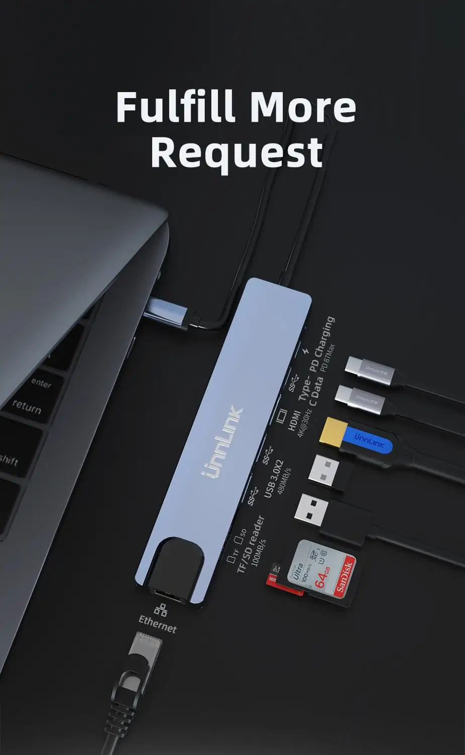 usb разветвитель unnlink с разъемом type c