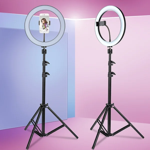 Enlarge Photo LED Selfie Ring Fill Light 10-inch Dimmable Camera Phone Ring Light with A Tripod for Makeup Video YouTube Live Studio