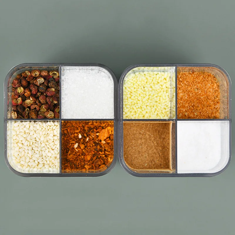 

1PC Seasoning Box 4 Grid Spice Jar Pepper Spice Salt Cumin Storage Box Seasoning Jar Condiment Bottle Kitchen Storage Gadgets