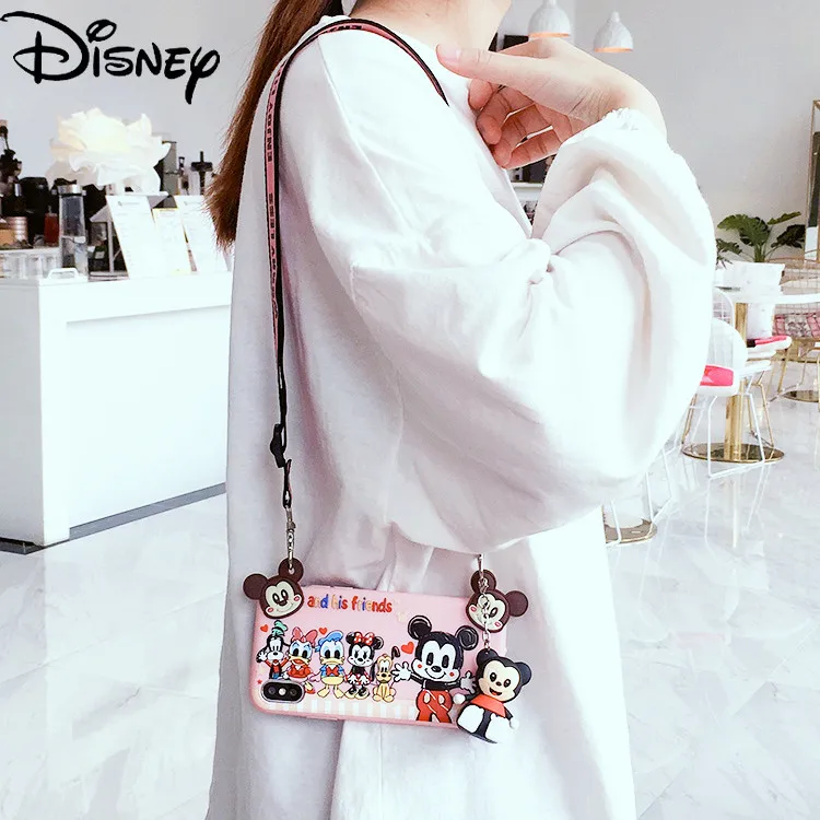 

Disney cartoon cute Mickey phone case with lanyard Samsung Note 4/Note 5/Note8/Note9 couple phone case with stand