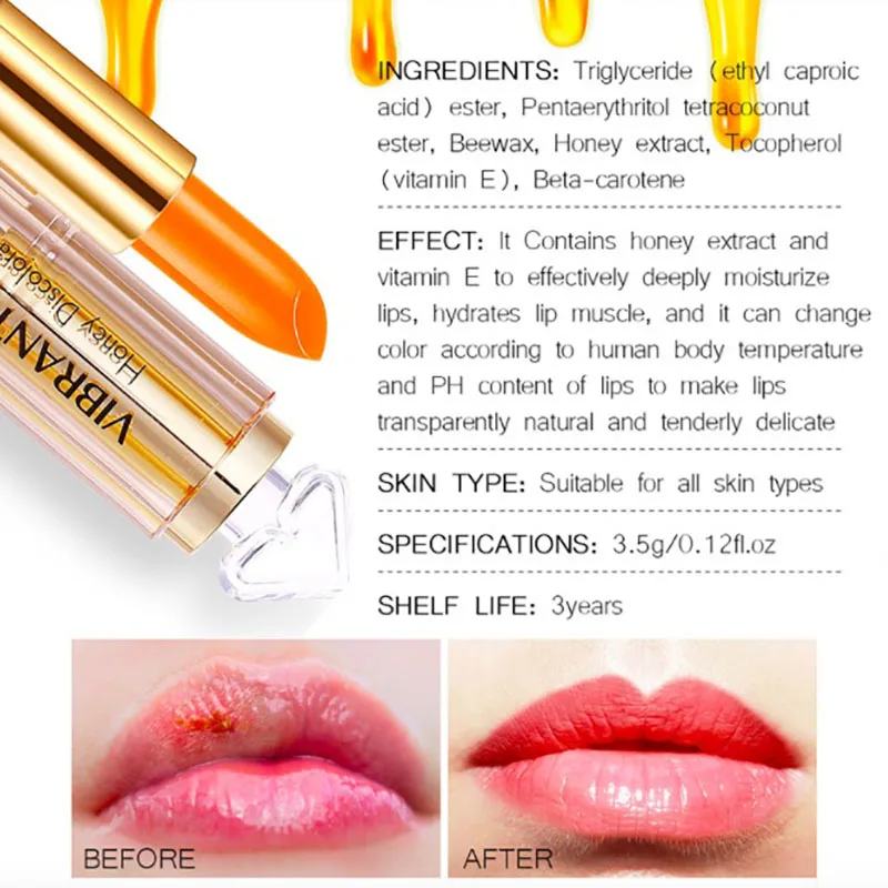 

Moisture Lip Balm Long-Lasting Natural Avocado Honey Lipstick Color Mood Changing Long Lasting Moisturizing Lipstick Anti Aging