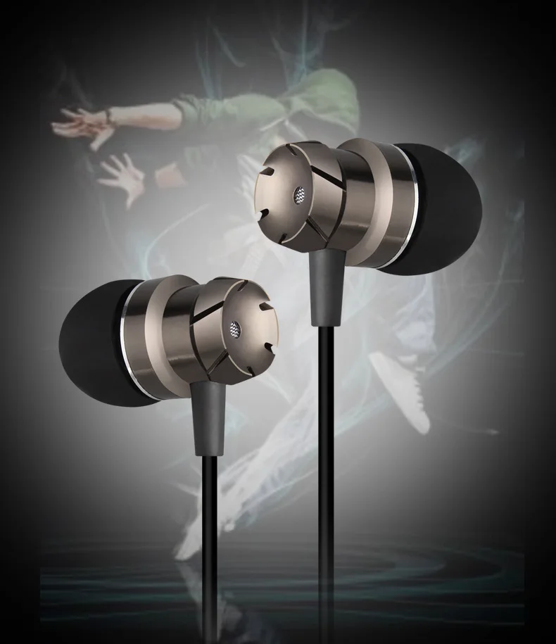

Universal 3.5mm Metal Stereo Earphones Sport Running Handsfree Noise Reduction Earbuds With Mic For Android Ios Smart Phone