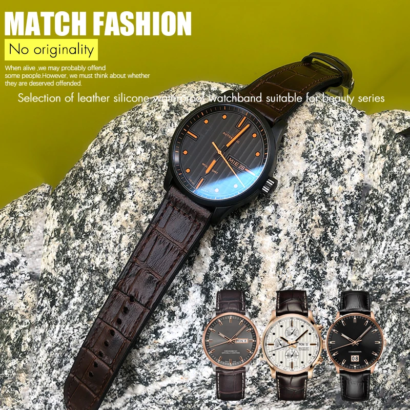 

Genuine Leather Silicone Watchband 20mm 21mm 22mm for Mido Multifort Baroncelli Commander Ocean Star Calfskin Rubber Watch Strap